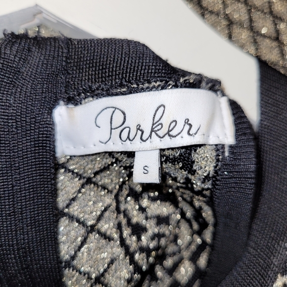 Parker Candice Black & Gold Metallic Knit Pleated Flared Dress Size P (S) - Picture 15 of 16